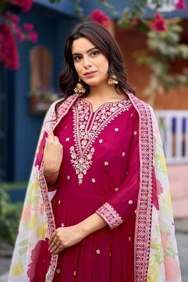 Rani pink premium readymade faux georgette gown with soft silk dupatta 3