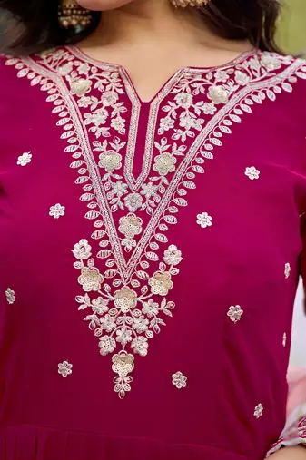 Rani pink premium readymade faux georgette gown with soft silk dupatta