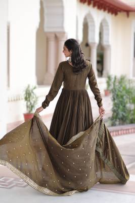 Brownvichitra silk sequins embroidered gown with dupatta 2
