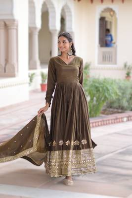 Brownvichitra silk sequins embroidered gown with dupatta 3