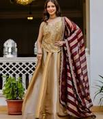 gold banarasi viscose lehenga choli with mirror work