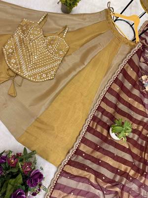 gold banarasi viscose lehenga choli with mirror work 4