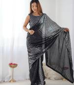 Silver premium celebrity inspired multicolor sequins georgette saree with embroidered satin banglori blouse