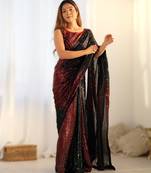 Red premium celebrity inspired multicolor sequins georgette saree with embroidered satin banglori blouse