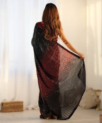 Red  celebrity inspired multicolor sequins georgette saree with embroidered satin banglori blouse 2