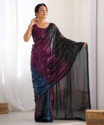 Pink  celebrity inspired multicolor sequins georgette saree with embroidered satin banglori blouse 1