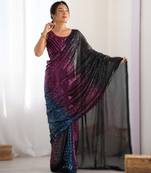 Pink premium celebrity inspired multicolor sequins georgette saree with embroidered satin banglori blouse