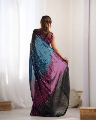 Pink  celebrity inspired multicolor sequins georgette saree with embroidered satin banglori blouse 2