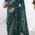 Teal  floral printed georgette chiffon saree with foil work & embroidered lace border