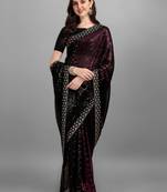 Pinkheavy georgette designer saree with double run sequins embroidery & satin lace border