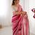 Pink heavy smooth marble chiffon leriya print saree with zari work & double line paper mirror border
