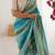 Sea green heavy smooth marble chiffon leriya print saree with zari work & double line paper mirror border