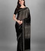 Golden heavy georgette designer saree with double run sequins embroidery & satin lace border