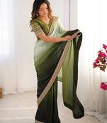 mehandi green color chinnon art silk thread sequince work saree with blouse