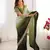 mehandi green color chinnon art silk thread sequince work saree with blouse