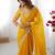 yellow color art silk blend thread sequince embroidered saree with blouse