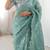 sky-blue green color gold crush sequince embroidered saree with blouse