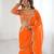 orange color faux georgette thread sequince work ruffle saree with blouse
