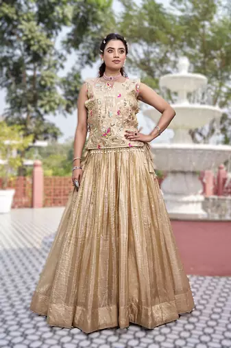 chiku gold crush embroidered lehenga choli