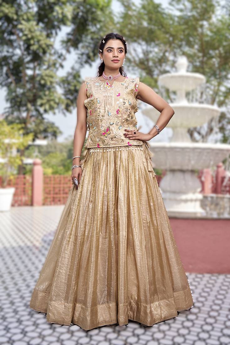 chiku gold crush embroidered lehenga choli