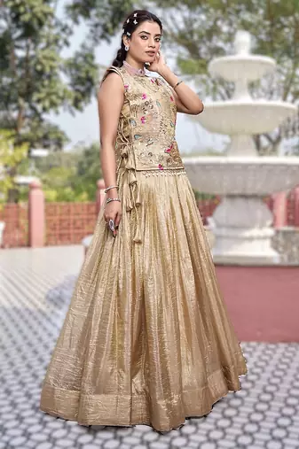 chiku gold crush embroidered lehenga choli