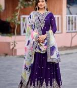 Purple premium designer faux georgette gown with soft silk dupatta