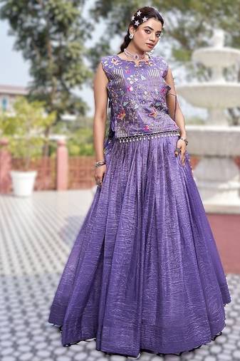 purple gold crush embroidered lehenga choli