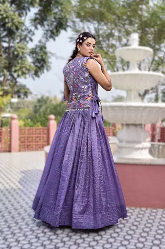 purple gold crush embroidered lehenga choli