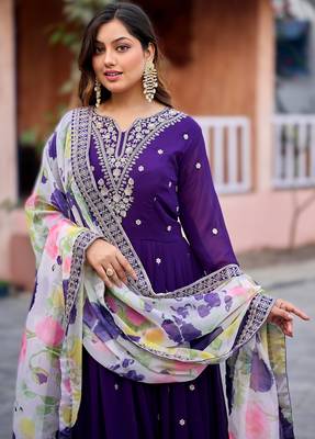 Purple premiumfaux georgette gown with soft silk dupatta 3