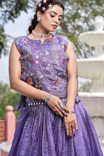 purple gold crush embroidered lehenga choli