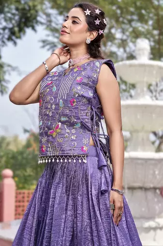 purple gold crush embroidered lehenga choli