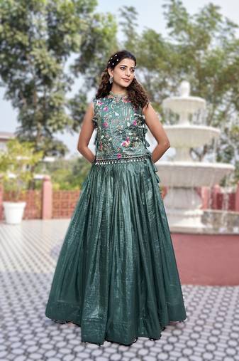 dark green gold crush embroidered lehenga choli