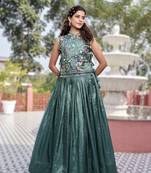 dark green gold crush embroidered lehenga choli