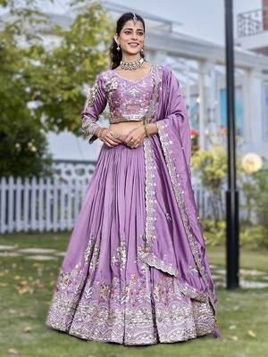 purple vichitra silk lehenga with embroidery 1