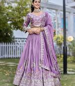 purple vichitra silk lehenga with embroidery