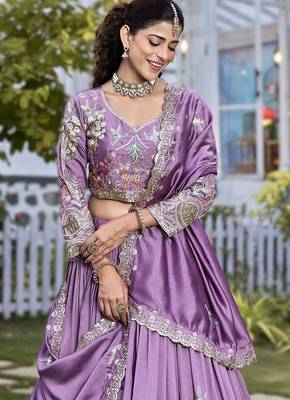 purple vichitra silk lehenga with embroidery 2