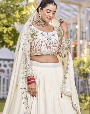 white vichitra silk lehenga with embroidery 2