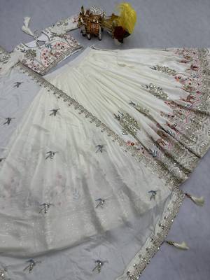 white vichitra silk lehenga with embroidery 3