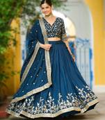 navy blue vichitra silk floral lehenga