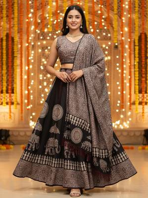 black cotton printed lehenga choli 1