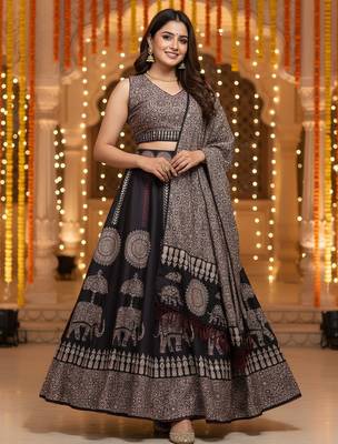 black cotton printed lehenga choli 2