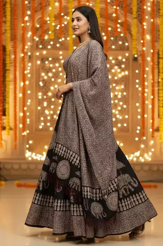 black cotton printed lehenga choli