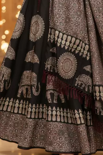 black cotton printed lehenga choli