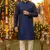 Men   s silk jacquard blue kurta with cotton pyjama