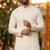 Men   s silk jacquard off-white kurta with cotton pyjama