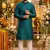 Men   s silk jacquard rama green kurta with cotton pyjama