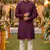 Men   s silk jacquard wine kurta with cotton pyjama