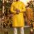 Men   s silk jacquard yellow kurta with cotton pyjama