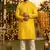 Men   s silk jacquard yellow kurta with cotton pyjama