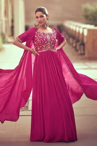 Pink embroidered georgette anarkali-salwar-kameez